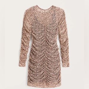 NEVER WORN WITH TAGS Long-Sleeve Ruched Mesh Mini Dress